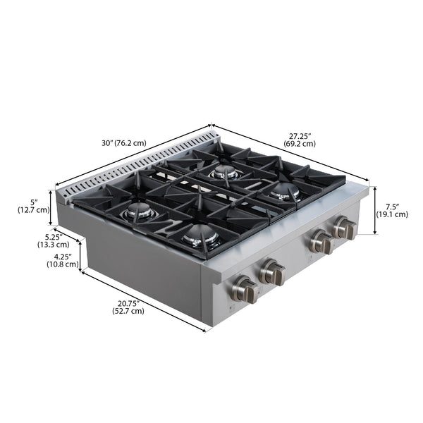 Ancona 30" Commercial Style Stainless Steel Slide-in Gas Cooktop