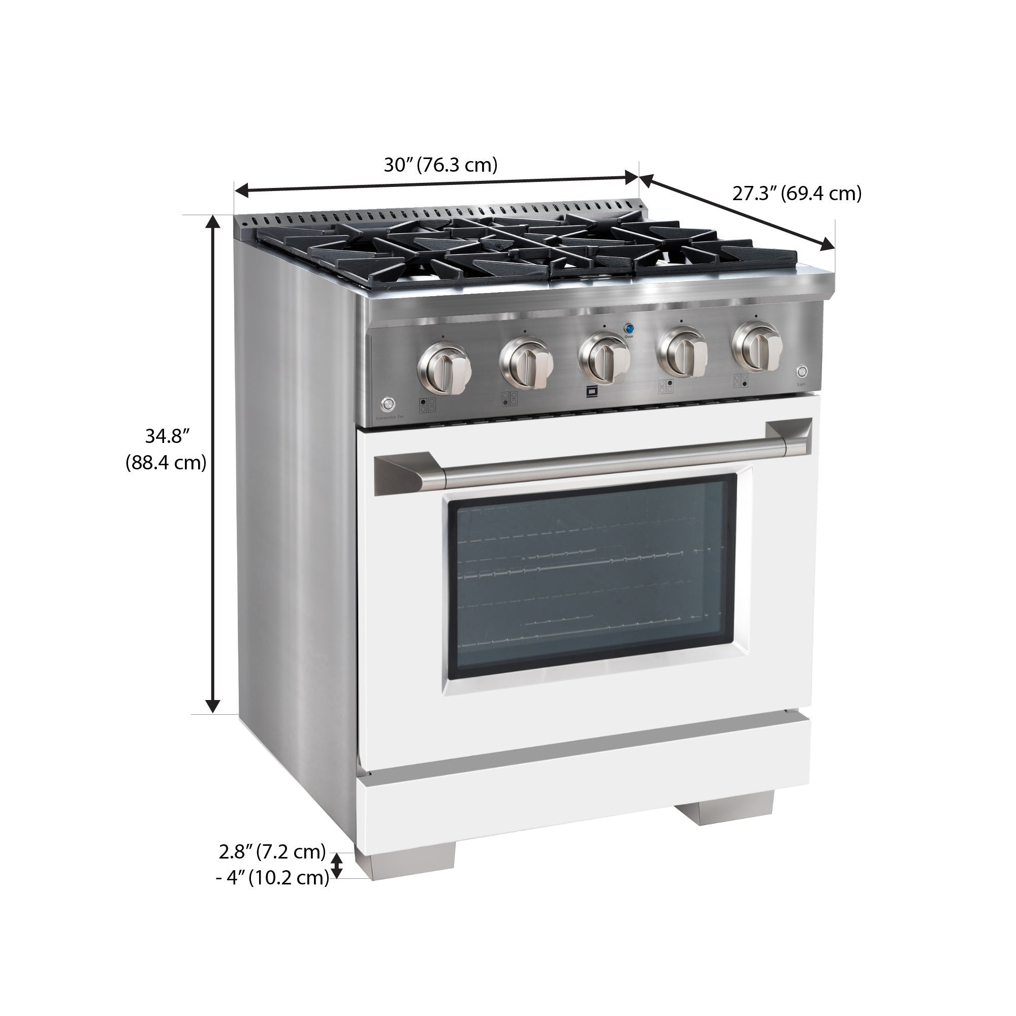 Ancona 2-piece 30” Gas Range with Convection Oven and 600 CFM Wall Mount Pyramid Range Hood Kitchen Pair