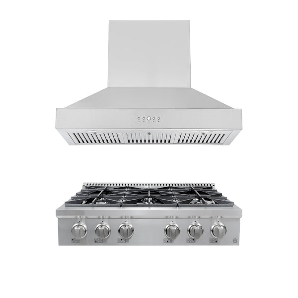 Ancona 2-piece Kitchen Appliance Package with 36" 6-burner Gas Cooktop with 600CFM Ducted Wall-Mounted Range Hood