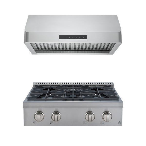 Ancona 2-piece Kitchen Package with 30" 4-burner Gas Cooktop with 1200 CFM Undercabinet Range Hood with Auto Night Light