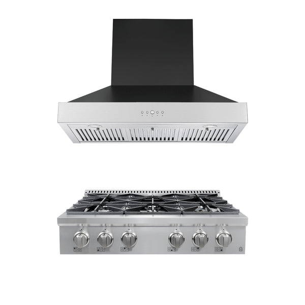 Ancona 2-piece Kitchen Appliance Package with 36" 6-burner Gas Cooktop with 600 CFM Ducted Wall-Mounted Range Hood