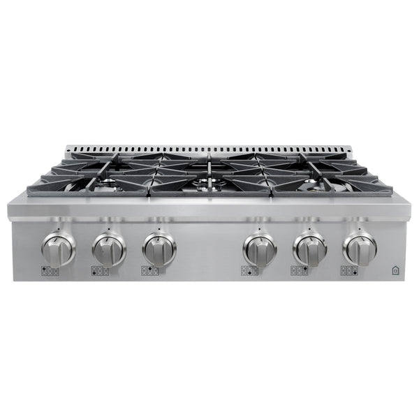 Ancona 2-piece Kitchen Appliance Package with 36" 6-burner Gas Cooktop with 600 CFM  Wall-Mounted Range Hood