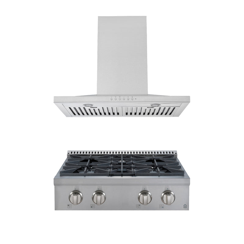 Ancona 2-piece Kitchen Appliance Package with 30" 4-burner Gas Cooktop with 650CFM Wall-Mounted Range Hood