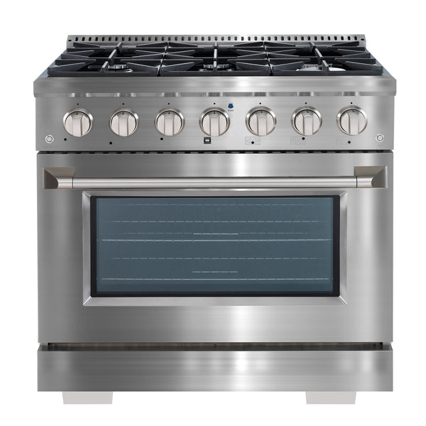 Ancona 2-piece Kitchen Appliance Package with 36” 6-burner Gas Range and 650 CFM Undercabinet Range Hood with Night Light