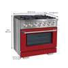 Ancona 2-piece Kitchen Package with 36" Gas Range with Matte Red Door and 1200 CFM Undercabinet Range Hood with Night Light