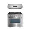 Ancona 2-piece Kitchen Appliance Package with 36” 6-burner Gas Range and 1200 CFM Undercabinet Range Hood with Night Light