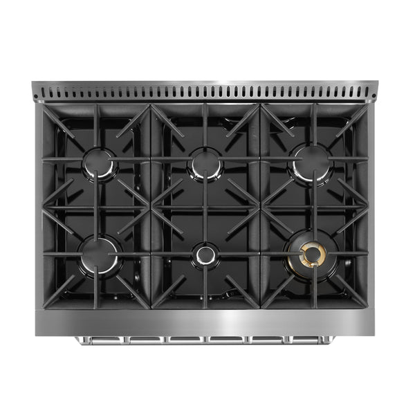 Ancona 2-piece Kitchen Appliance Package with 36” 6-burner Gas Range and 1200 CFM Undercabinet Range Hood with Night Light
