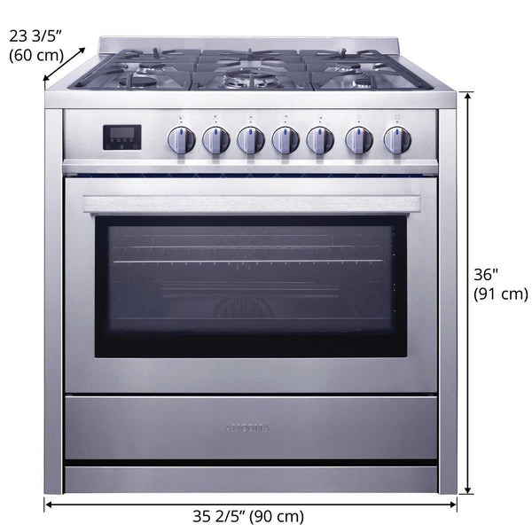 Ancona 36” 3.8 cu. ft. Gas Range with 5 Burners and Convection Oven in Stainless Steel