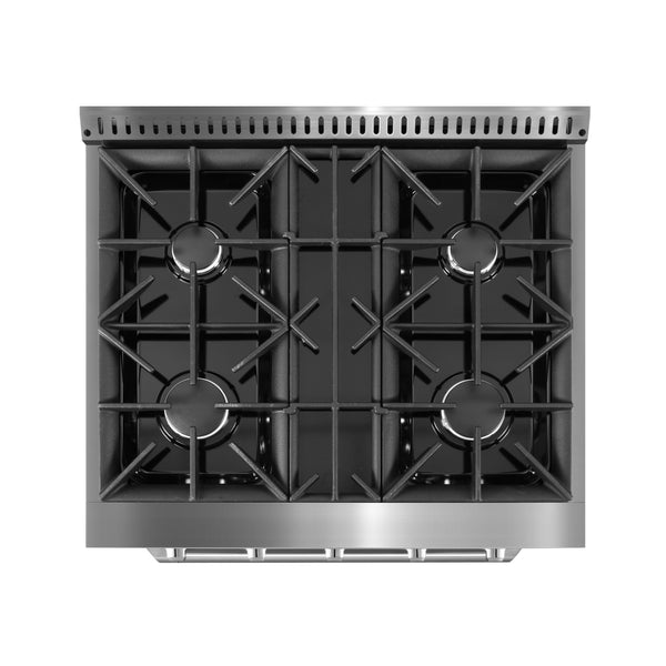Ancona 2-piece Kitchen Appliance Package with 30” Dual Fuel Range with Black Door and 600 CFM Wall-Mounted Range Hood