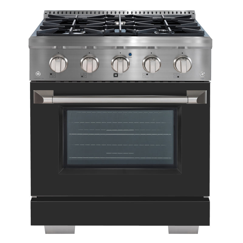 Ancona 2-piece Kitchen Appliance Package with 30” Dual Fuel Range and 600 CFM Wall-Mounted Range Hood in Black and Stainless