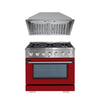 Ancona 2-piece Kitchen Appliance Package with 36" Dual Fuel Range with Matte Red Door and 600 CFM Ducted Built-in Range Hood