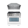 Ancona 2-piece Kitchen Appliance Package with 36" Dual Fuel Range with White Door and 600 CFM Ducted Built-in Range Hood