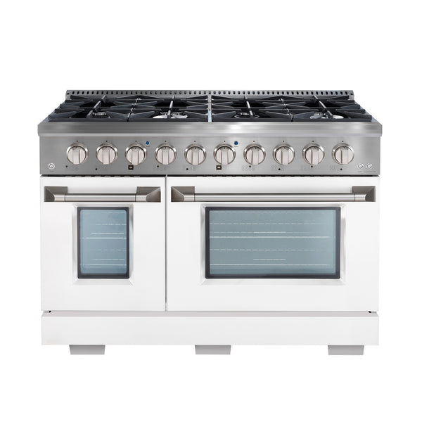 Ancona 2-piece Kitchen Appliance Package with 48" 8-Burner Dual Fuel Range with White Door and 600 CFM Built-In Range Hood