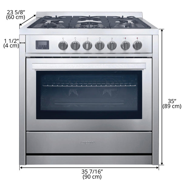 Ancona 36” 3.8 cu. ft. Dual Fuel Range with 5 burners and True European Convection Oven in Stainless Steel