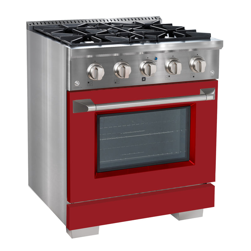Ancona cuisinière à gaz de 30” 4,2 pi. cu avec 4 brûleurs et four à convection en acier inoxydable avec porte rouge