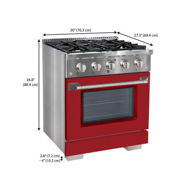 Ancona 30” 4.2 cu. ft. Gas Range with 4 Burners and Convection Oven in Stainless Steel with Red Door