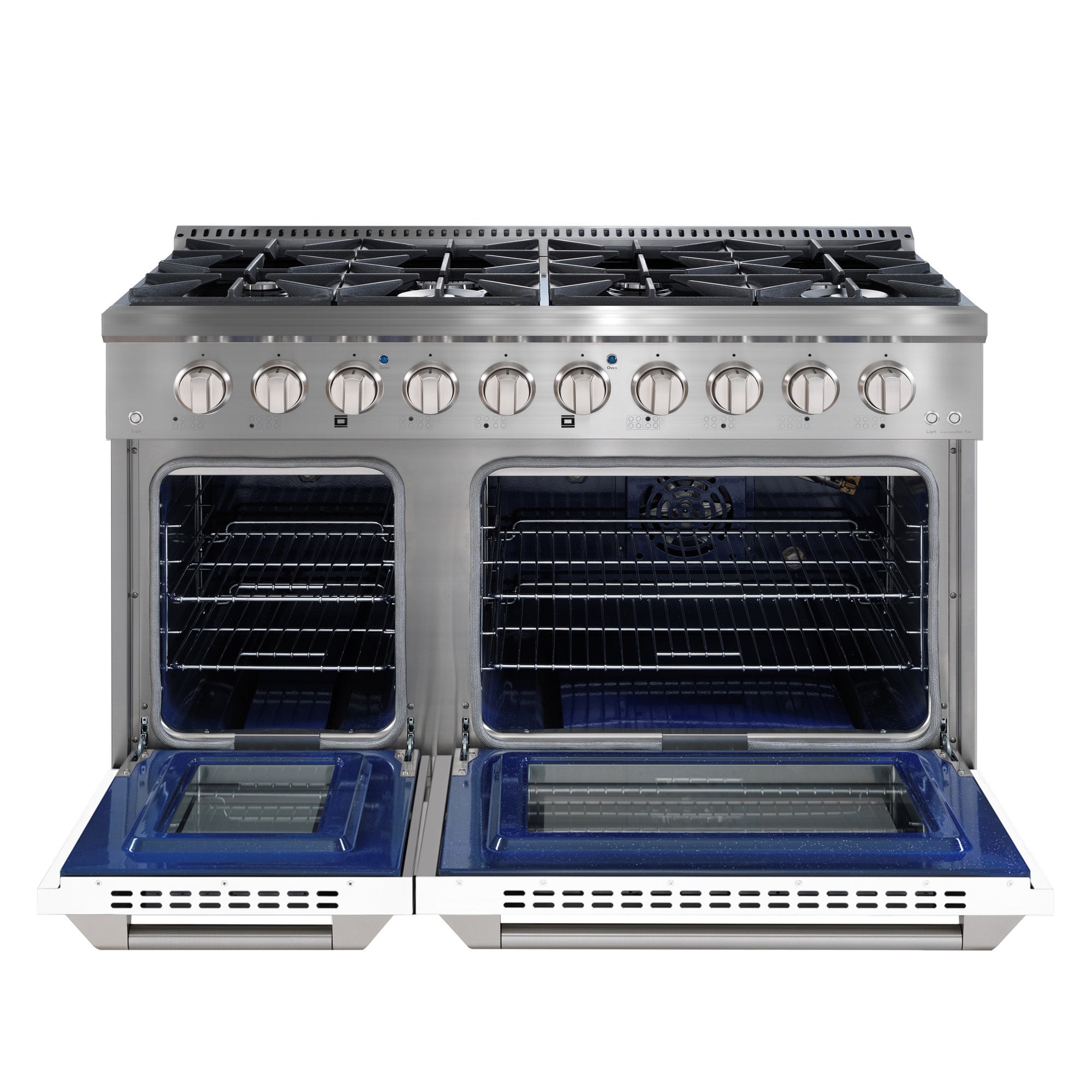 Ancona 48” Gas Range with 8 Burners including Griddle and Double Convection Oven in Stainless Steel with White Doors