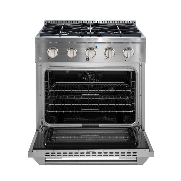 Ancona 30” 4.2 cu. ft. Dual Fuel Range with 4 Burners and Convection Oven in Stainless Steel