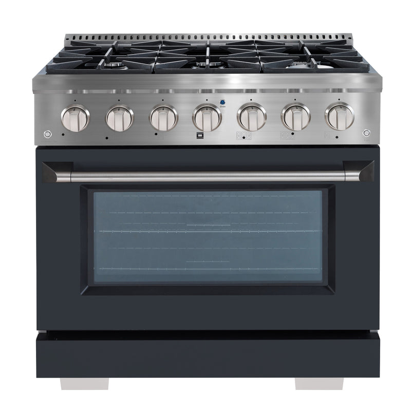 Ancona 36” 5.2 cu. ft. Dual Fuel Range with 6 Burners and Convection Oven in Stainless Steel with Black Door