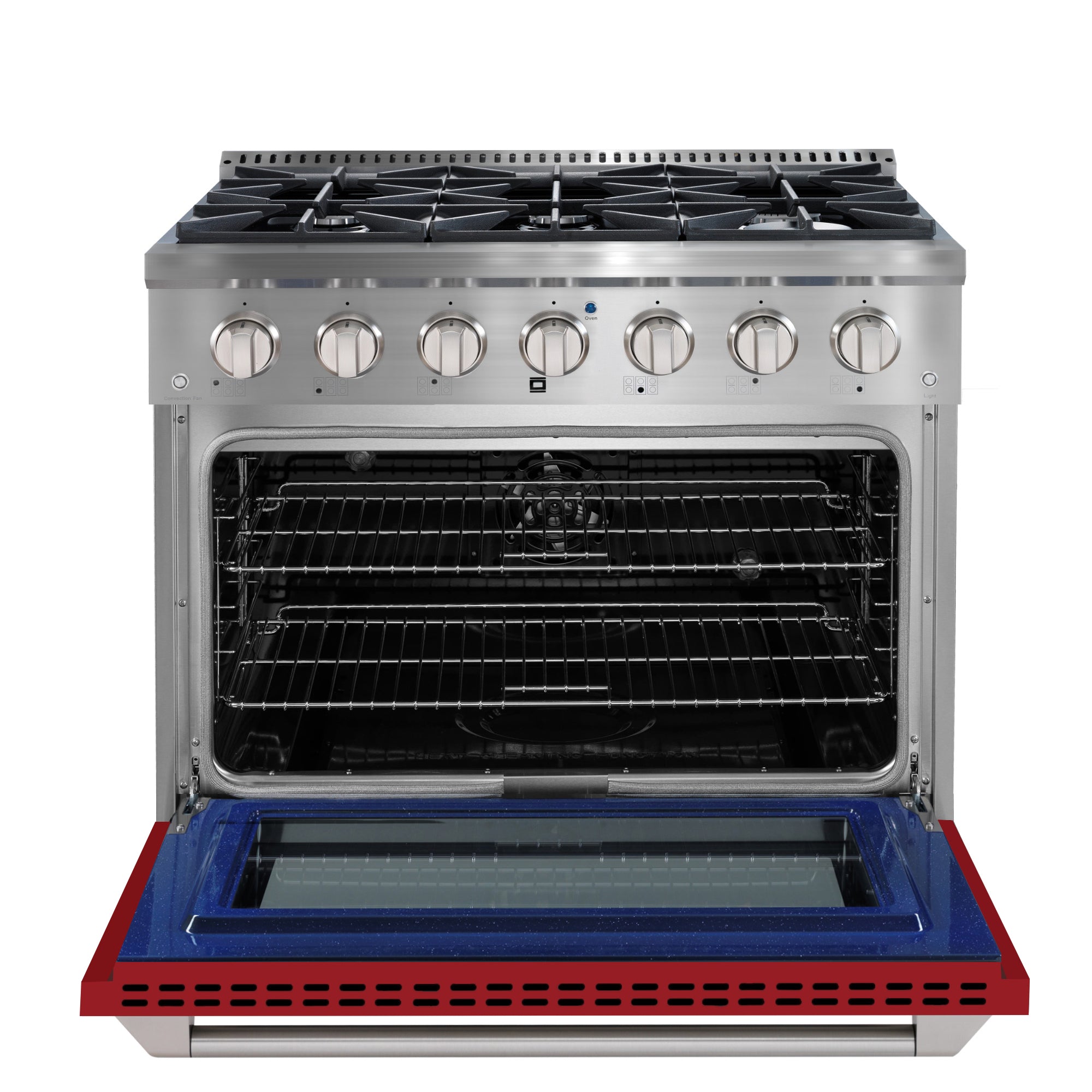 Ancona 36” 5.2 cu. ft. Dual Fuel Range with 6 Burners and Convection Oven in Stainless Steel with Red Door
