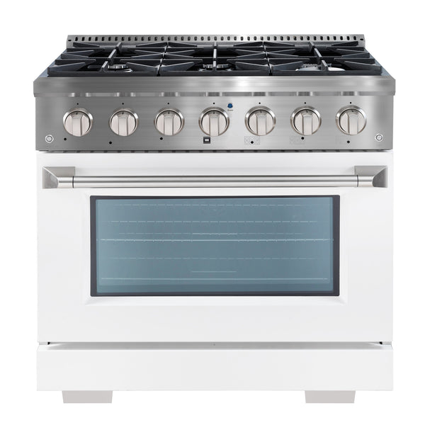 Ancona 36” 5.2 cu. ft. Dual Fuel Range with 6 Burners and Convection Oven in Stainless Steel with White Door
