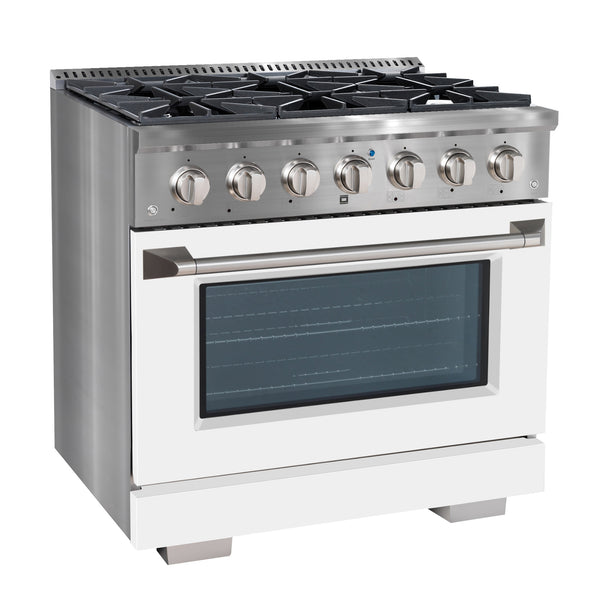 Ancona 36” 5.2 cu. ft. Dual Fuel Range with 6 Burners and Convection Oven in Stainless Steel with White Door