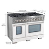 Ancona 48” 6.7 cu. Ft Double Oven Dual Fuel Range with 8 Burners, Griddle and Convection Ovens in Stainless Steel and White