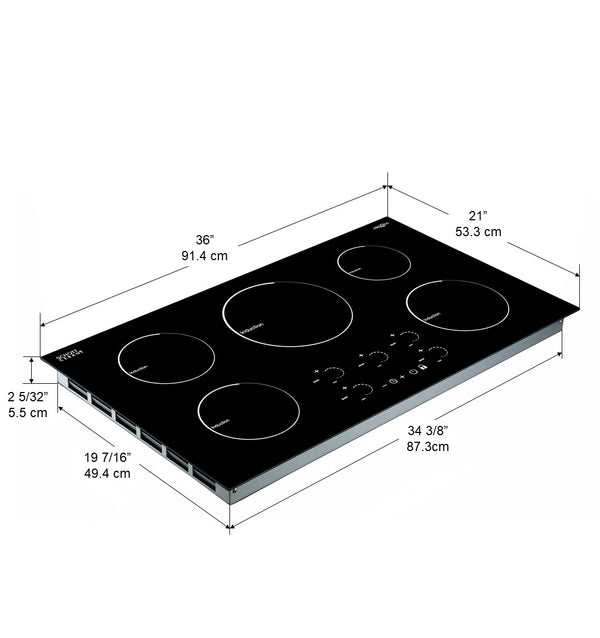 Radiant 36 in. Induction Cooktop with 5 Burners with individual Boost function