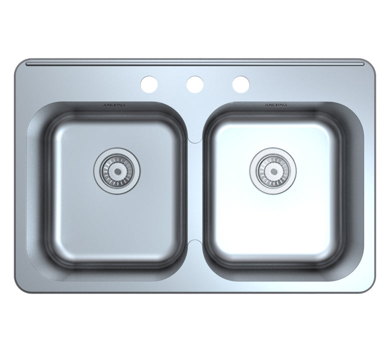 Capri Series Drop-in Stainless Steel 32 in. 3-Hole 50/50 Double Bowl Kitchen Sink with Grid and Strainers