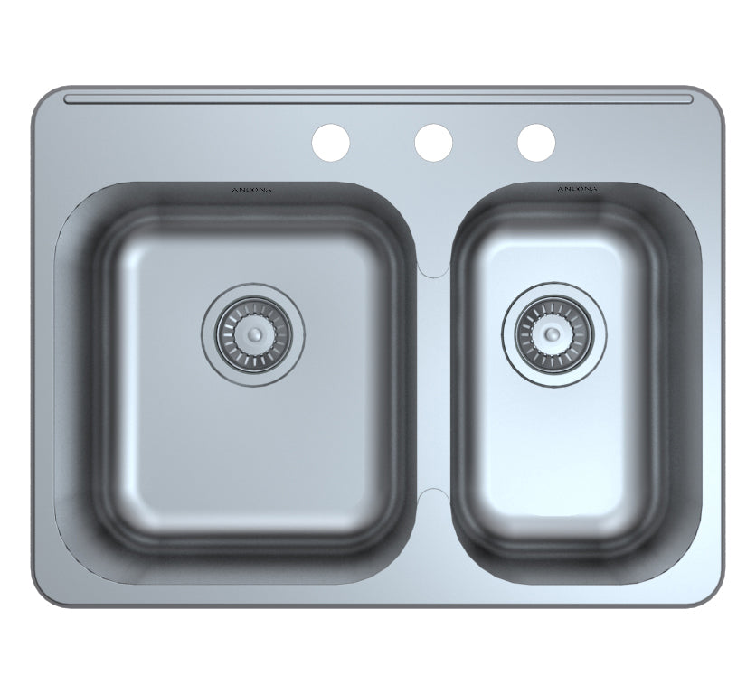 Capri Series Drop-in Stainless Steel 27 in. 3-Hole 60/40 Double Bowl Kitchen Sink with Grid and Strainers