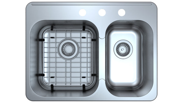 Capri Series Drop-in Stainless Steel 27 in. 3-Hole 60/40 Double Bowl Kitchen Sink with Grid and Strainers