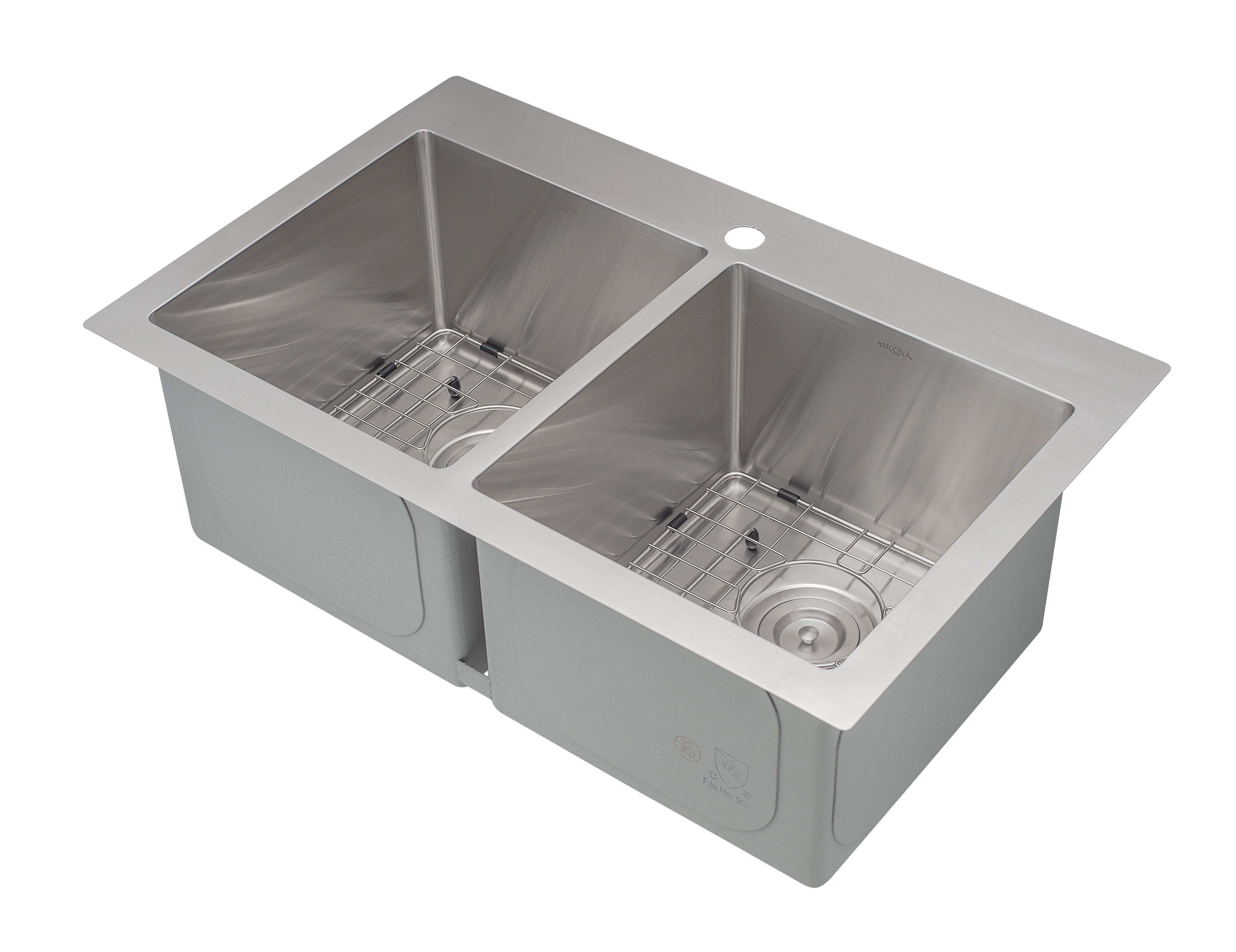 Prestige Series Drop-in Stainless Steel 30 in. 1-Hole 50/50 Double Bowl Kitchen Sink with Grids and Strainers