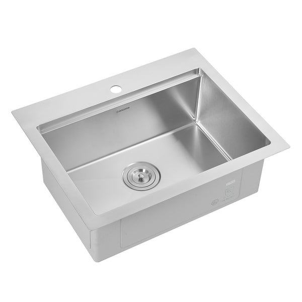 Ancona 25" Handmade Drop-in Single Bowl Workstation Kitchen Sink with Accessories in Satin Stainless Steel