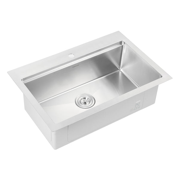 Ancona 30" Handmade Drop-in Single Bowl Workstation Kitchen Sink with Accessories in Satin Stainless Steel