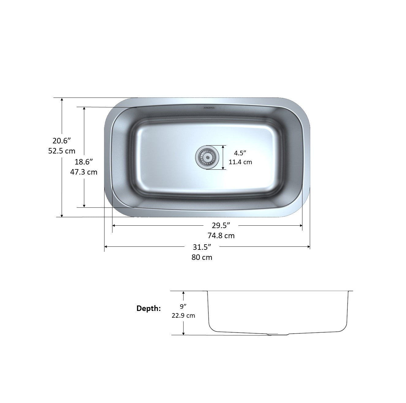 Capri Series Undermount Stainless Steel 32 in. Single Bowl Kitchen Sink in Satin Finish with Strainer