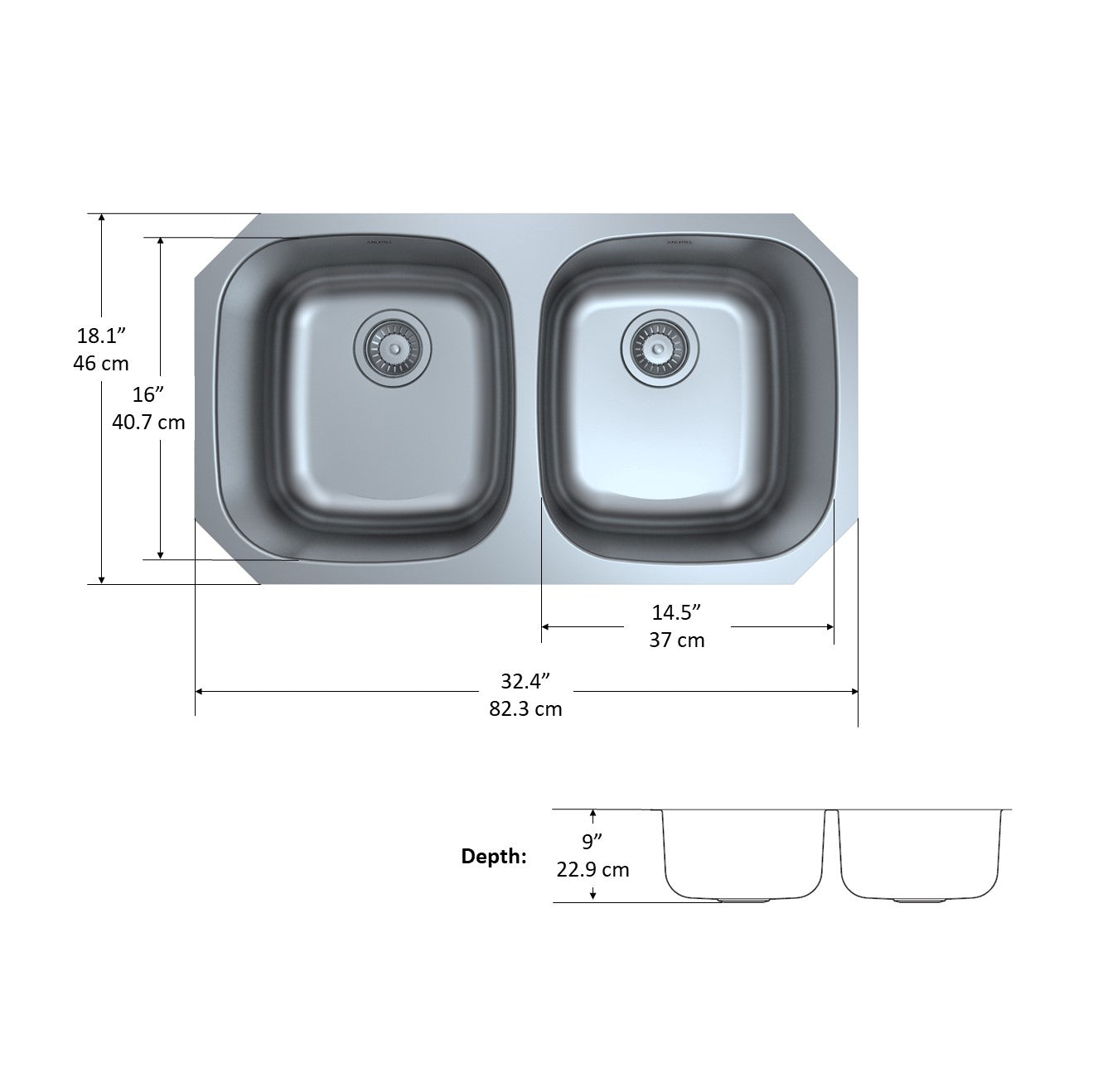 Capri Series Undermount Stainless Steel 32 in. 50/50 Double Bowl Kitchen Sink in Satin Finish with Grid and Strainers