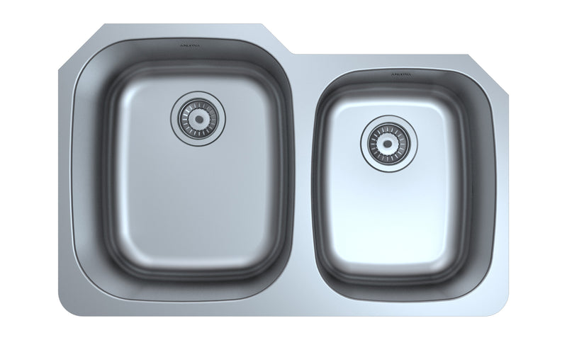 Capri Series Undermount Stainless Steel 32 in. 60/40 Double Bowl Kitchen Sink in Satin Finish with Grid and Strainers