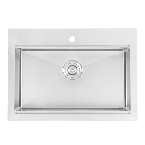 Ancona Handcrafted Dual Mount 28” Single Bowl Workstation Kitchen Sink in Satin Stainless Steel with Accessories