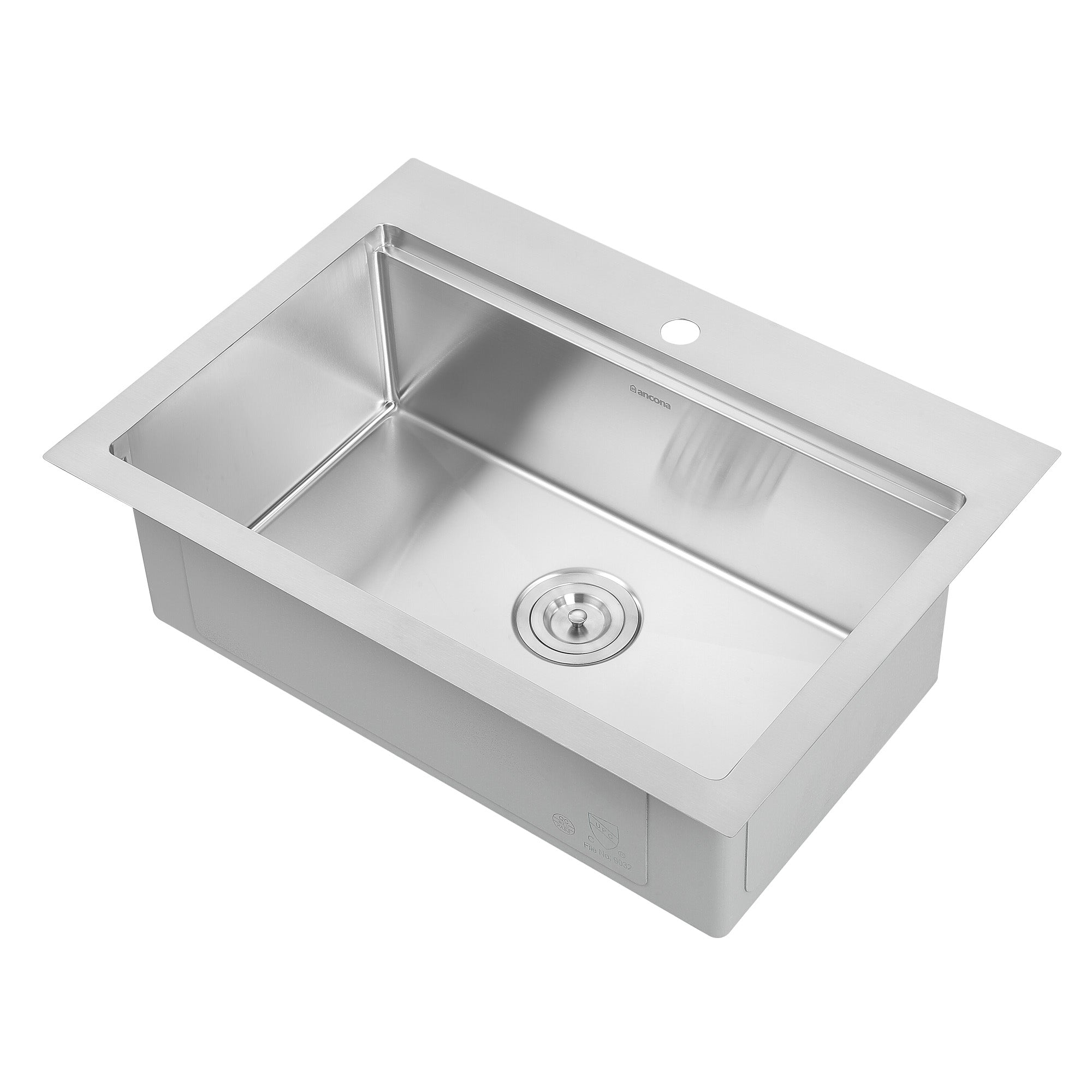 Ancona Handcrafted Dual Mount 28” Single Bowl Workstation Kitchen Sink in Satin Stainless Steel with Accessories