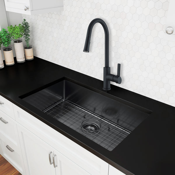 Kinnls Kitchen Sink Stainless Steel Undermount Black Nano Flying