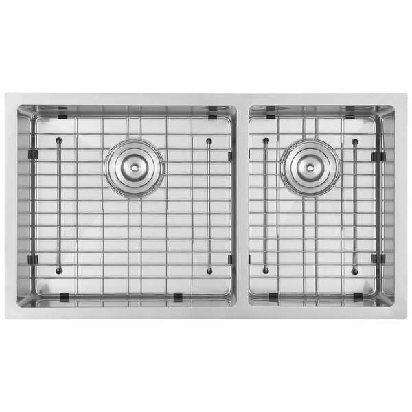 Prestige Series Undermount Stainless Steel 32 in. 60/40 Double Bowl Kitchen Sink with Grid and Strainer in Stainless Steel