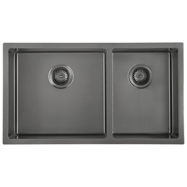 Prestige Series Undermount Stainless Steel 32 in. 60/40 Double Bowl Kitchen Sink with Grid and Strainer in Black PVD Nano