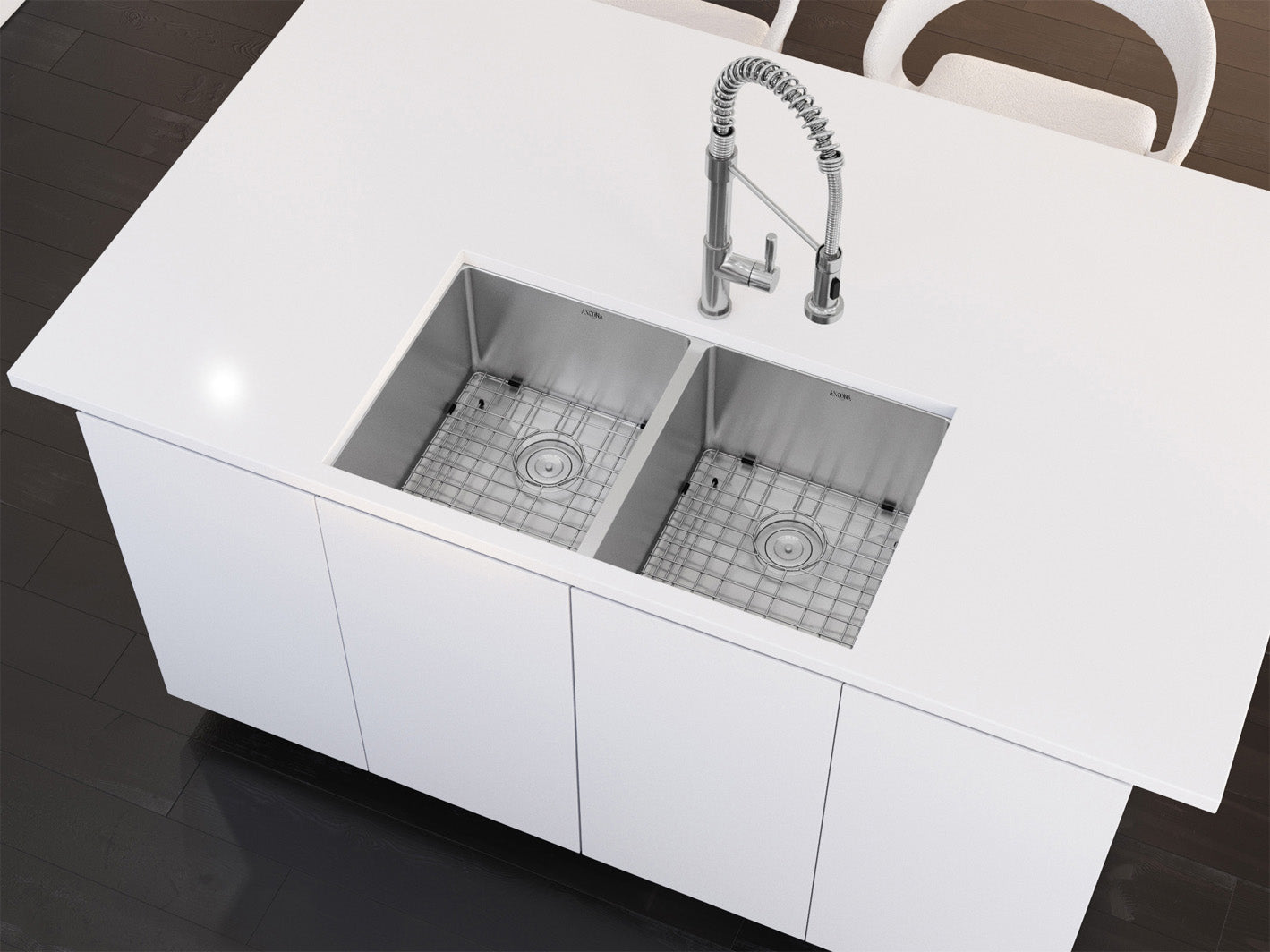 Prestige Series Undermount Stainless Steel 32 in. 50/50 Double Bowl Kitchen Sink in Satin Finish with Grids and Strainers