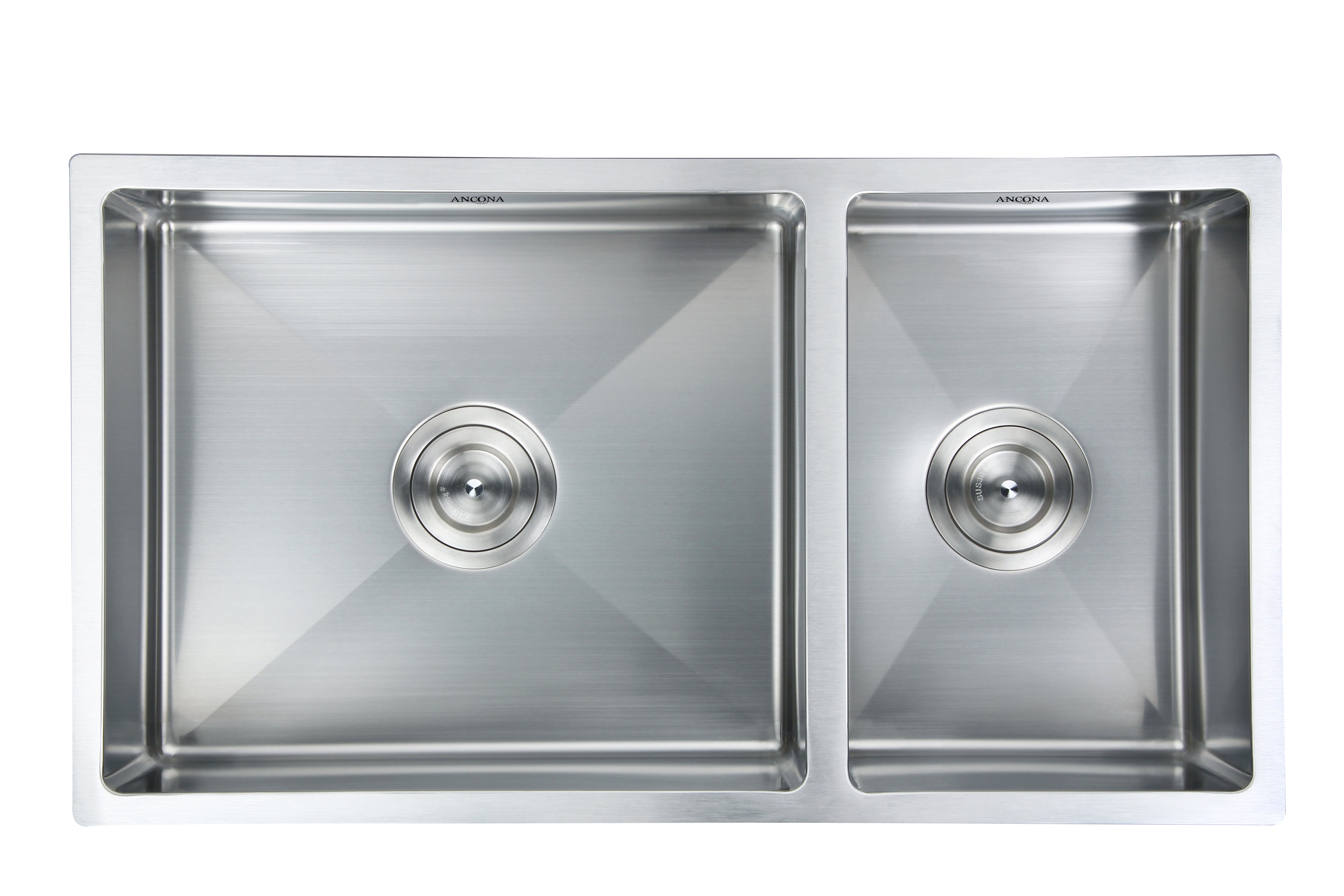 Prestige Series Undermount Stainless Steel 32 in. 70/30 Double Bowl Kitchen Sink in Satin Finish with Grids and Strainers