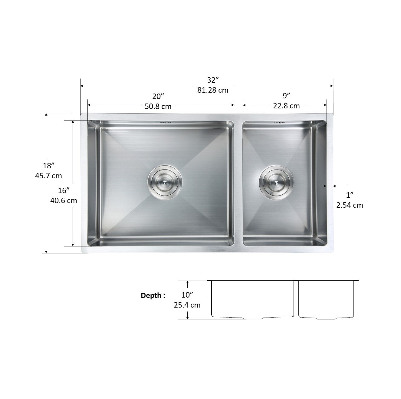 Prestige Series Undermount Stainless Steel 32 in. 70/30 Double Bowl Kitchen Sink in Satin Finish with Grids and Strainers