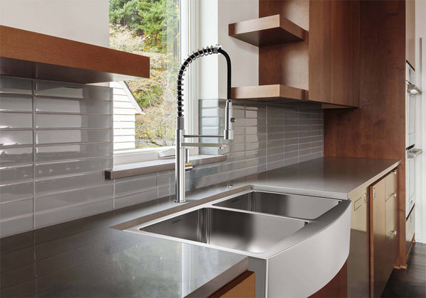 Prestige Series Farmhouse Apron Undermount Stainless Steel 33 in. 50/50 Double Bowl Handmade Sink with Grid and Strainer