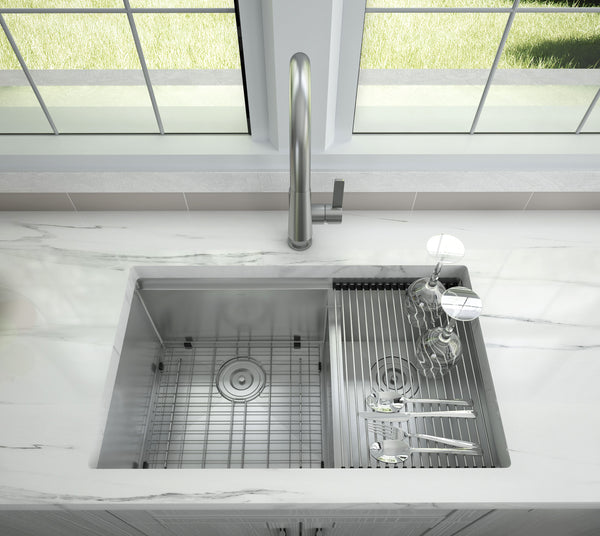 Prestige Series Under Mount 60/40 Double Bowl Sink with Ledge and Low Divide