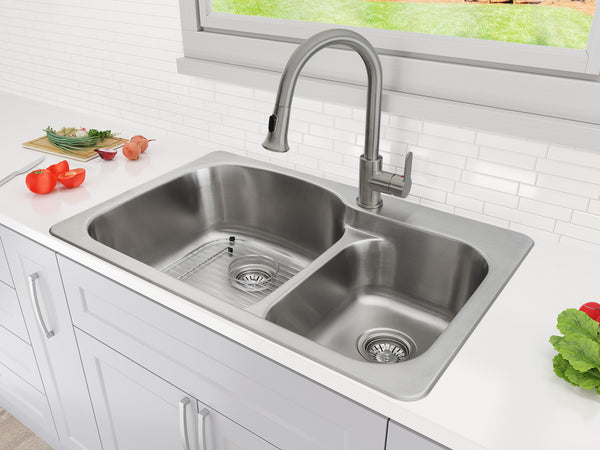 Tusca Series Dual-Mount 33 in. 60/40 Double Bowl Stainless Steel Kitchen Sink