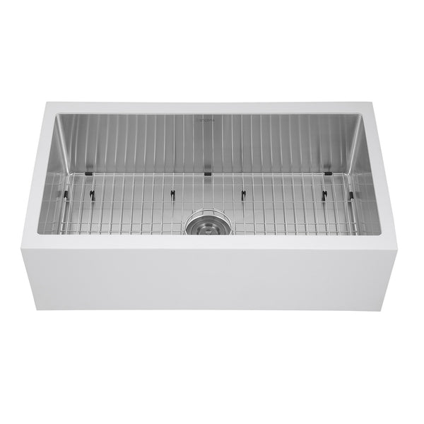 Ancona Undermount 33" Single Bowl Farmhouse Apron Front Kitchen Sink in White and Stainless Steel