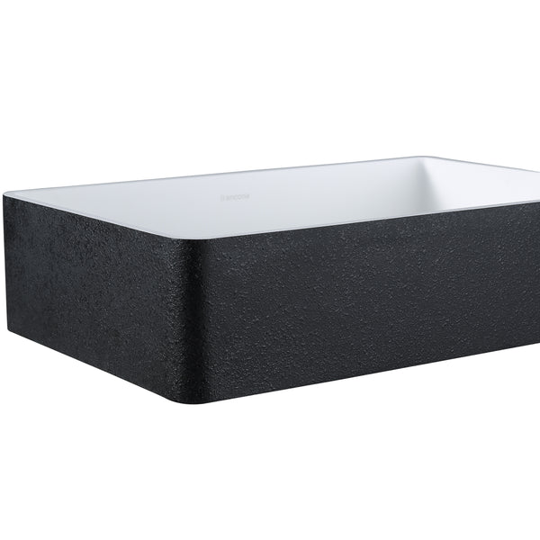 Ancona Holbrook Pure Stone Rectangular Bathroom Vessel Sink in Black and White
